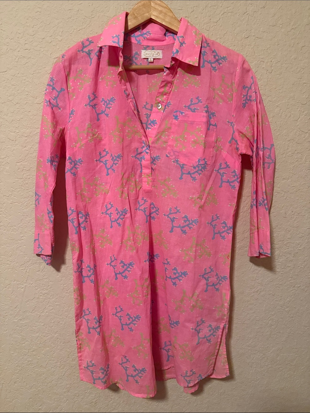 Mud Pie Pink and Blue Printed Tunic Top